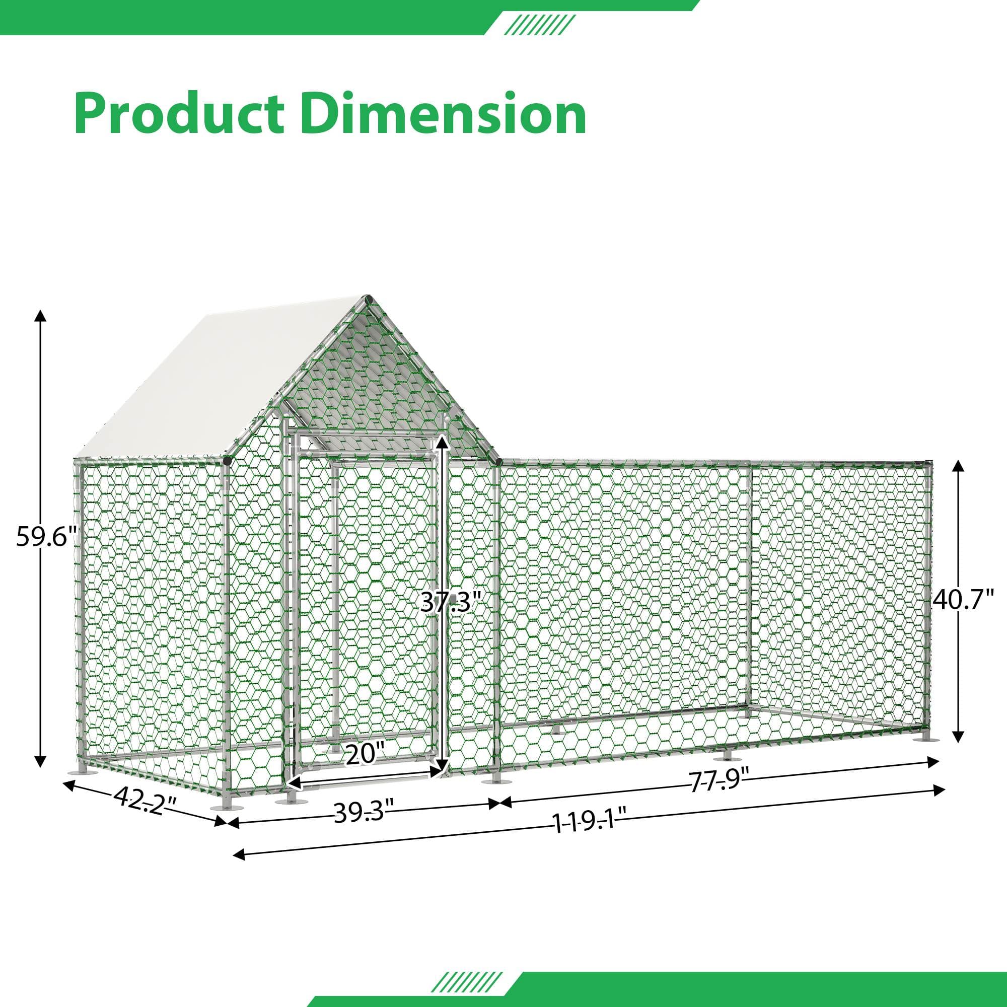 Metal Chicken Coop,Walk-in Chicken Run,Poultry Chicken Hen Pen Cage,Rabbits Duck Cages,With Cover