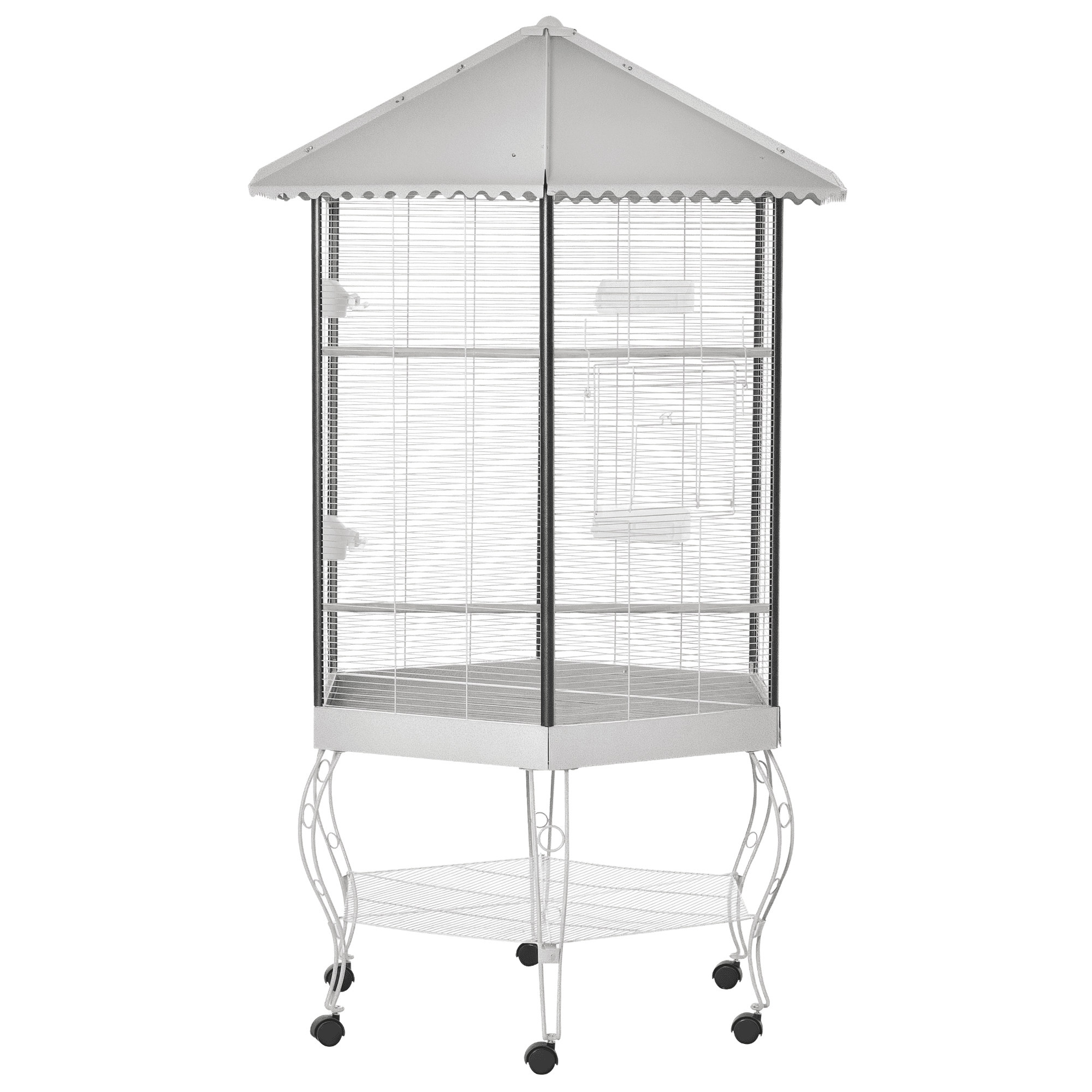77" Flight Bird Cage Hexagon Covered Canopy Portable Aviary With Storage