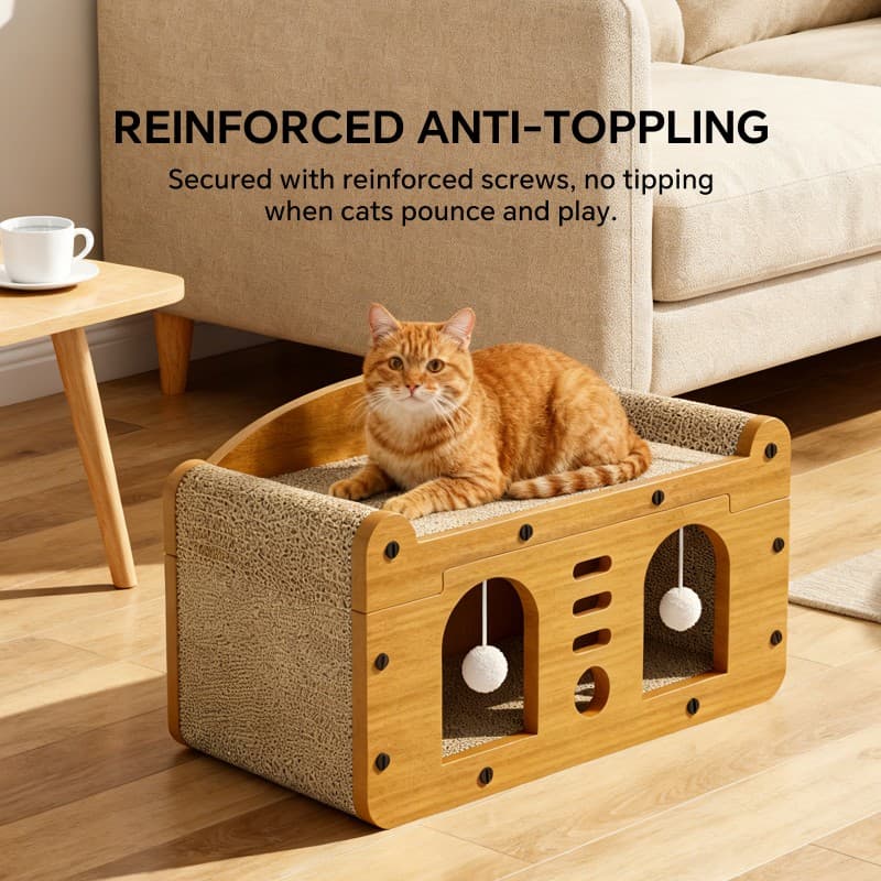 Double Door Design Cat Scratcher Sofa, 56cm Large Size, With 2 Teaser Balls, For Large & Multi-Cat Households