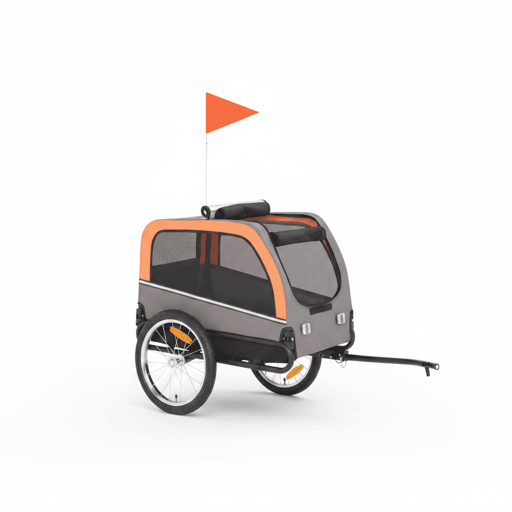 Dog Bike Trailer, Pet Cart Bicycle Carrier with 2 Entrances, Quick Release Wheels, Reflectors, Flag, Safety Leash