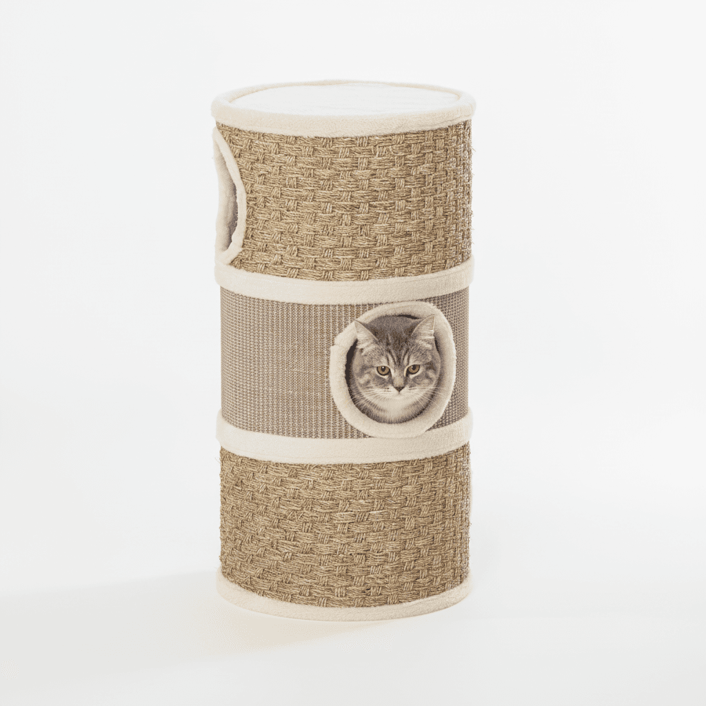 28 Inch Cat Condo, 3 Story Cat Hideaway with Sisal Scratching Pad