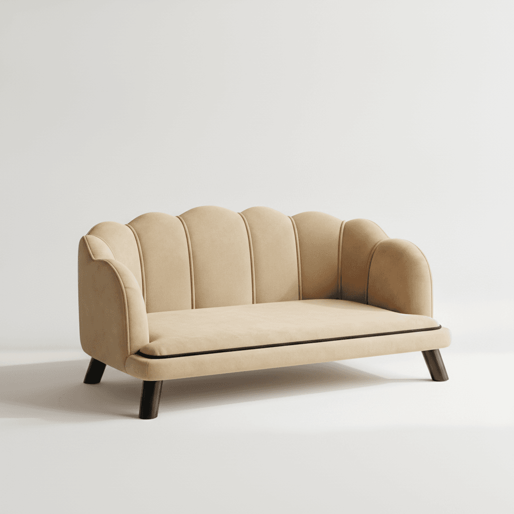 Pearl Design Pet Sofa for Medium and Large Sized Dogs, Pet Bed with Cushion and Solid Wood Legs, Coffee