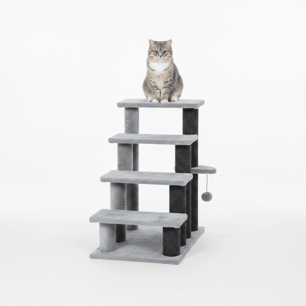 Cat Tree, Cat Tower Cat Stair Steps with Scratching Post, Hanging Play Ball for High Bed, Sofa, Indoor / Outdoor