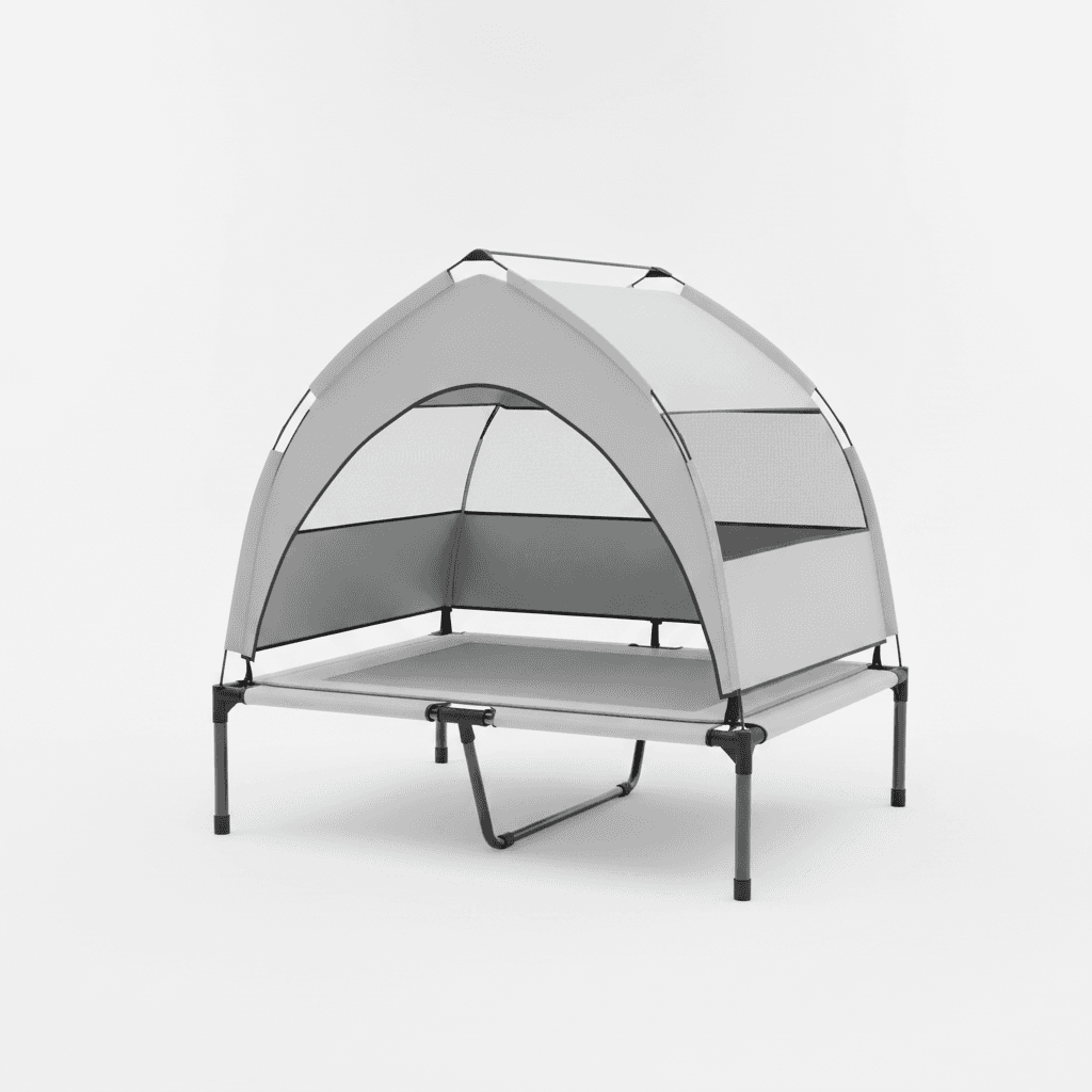 Elevated Dog Bed With Removable Canopy, Portable Outside Raised Pet Cot With Cooling Pad, Storage Bag