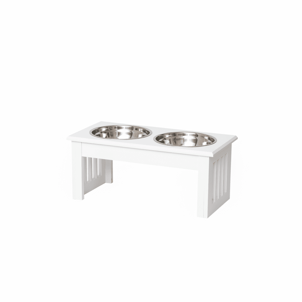 6" Height Small Puppy Dog Feeding Station for Messy Pets, Stainless Steel Elevated Dog Bowls with Modern Wooden Frame, Dog Food Stand Pet Feeding Station, White