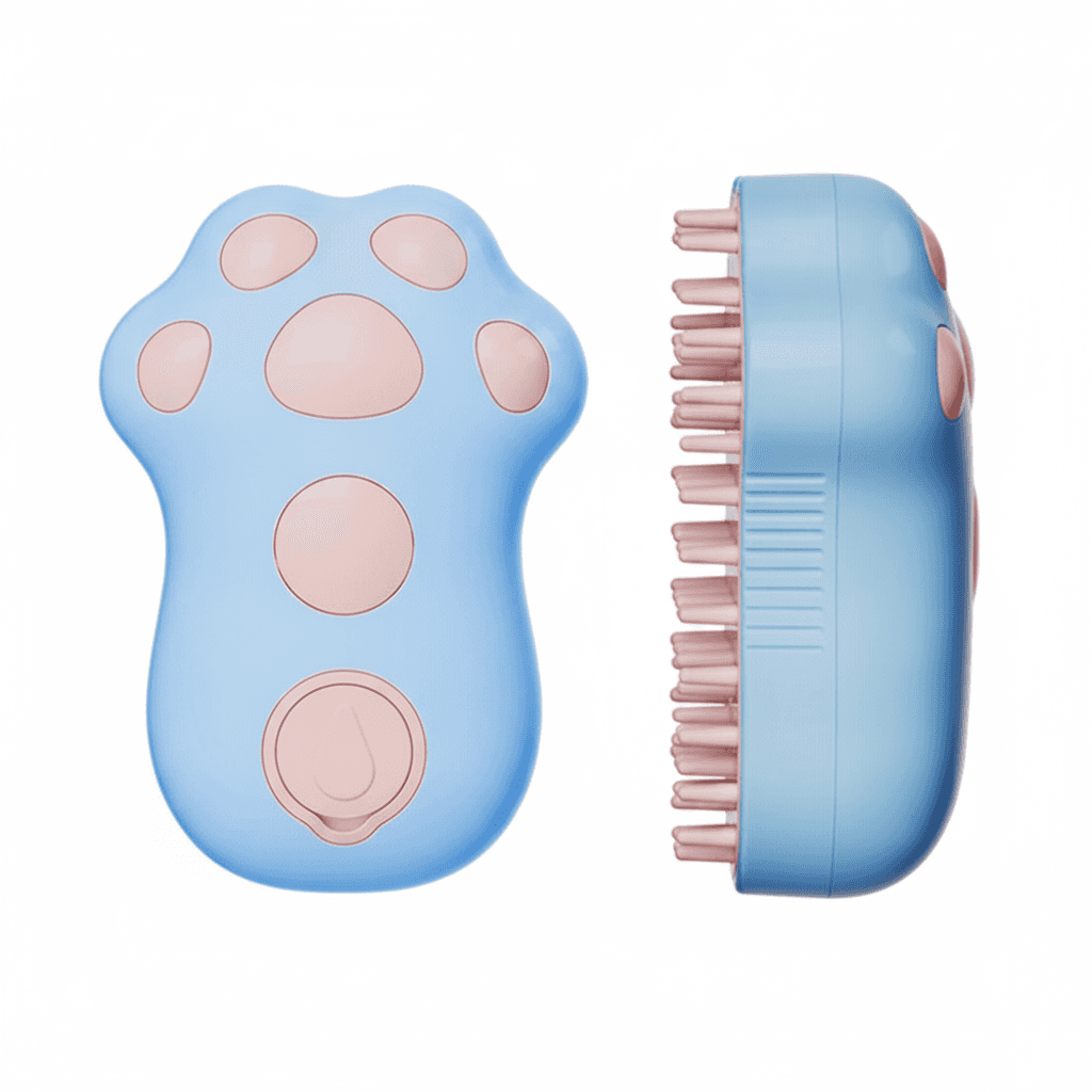 Rechargeable Steam Cat Brush, Cute Paw Shape Pet Steamer Grooming Brush With Soft Silicone Teeth For Dog Cat Massage, Shedding & Hair Removal