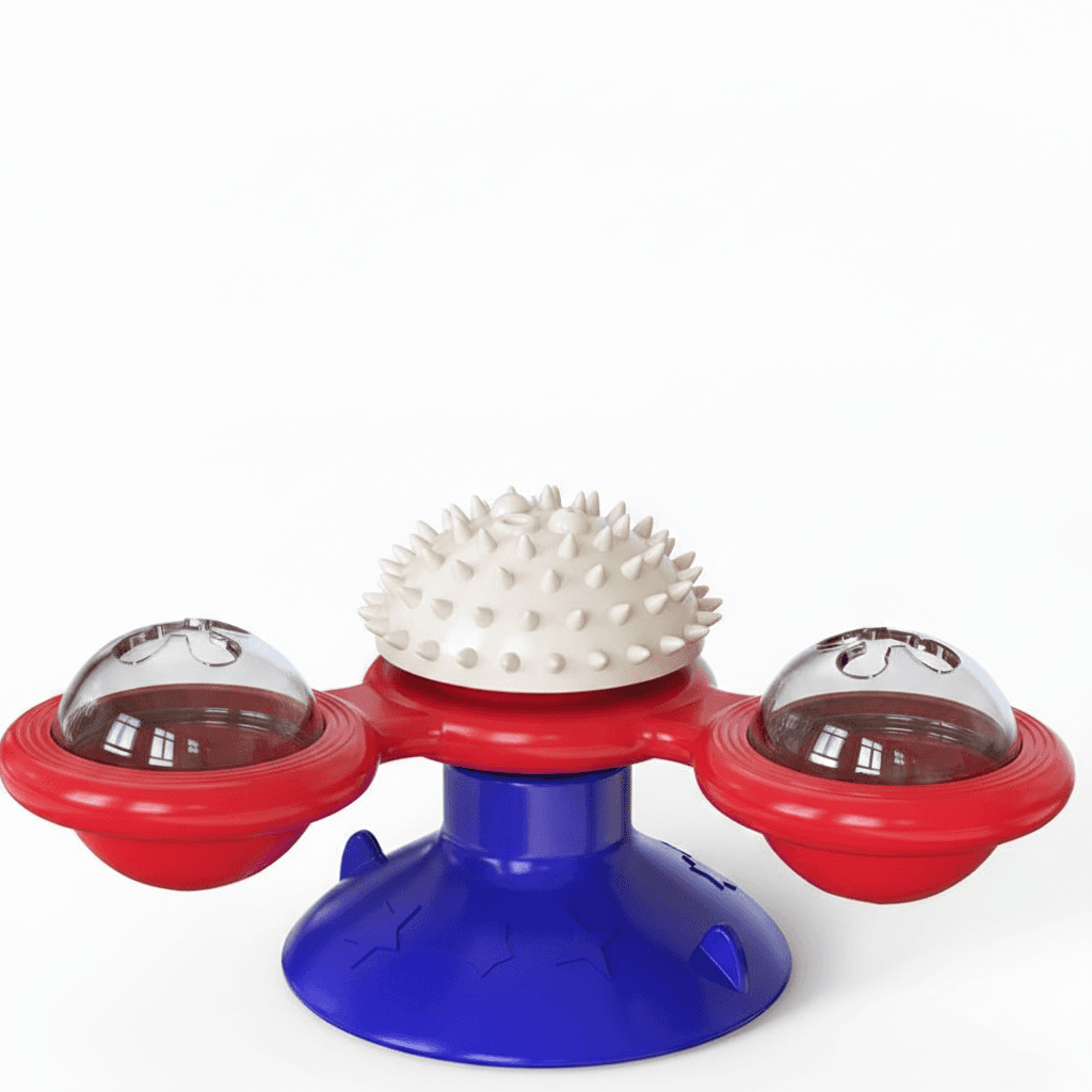 Interactive Windmill Cat Toy With LED Light Ball, Suction Cup, And Catnip Indoor Cat Exercise And Entertainment Set.