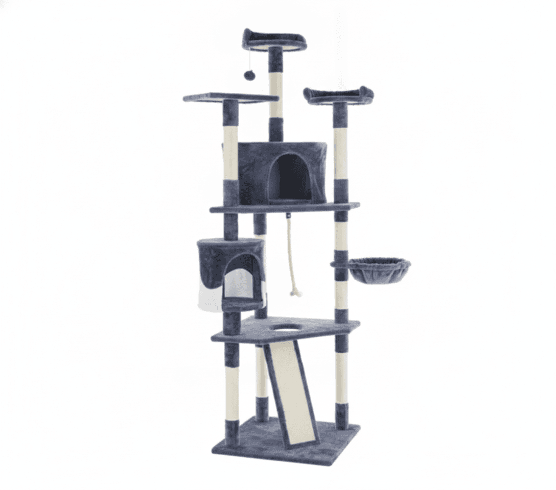 79-inch Cat Tree Tower, Large Multi-story Cat Climbing Tower, Natural Sisal Grabber Posts, Extended Platform, Hammock