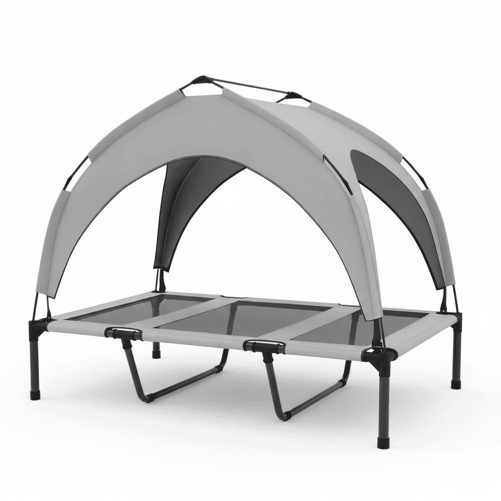 Elevated Dog Bed With Canopy, Raised Outdoor Pet Bed For Camping With Washable Breathable Mesh