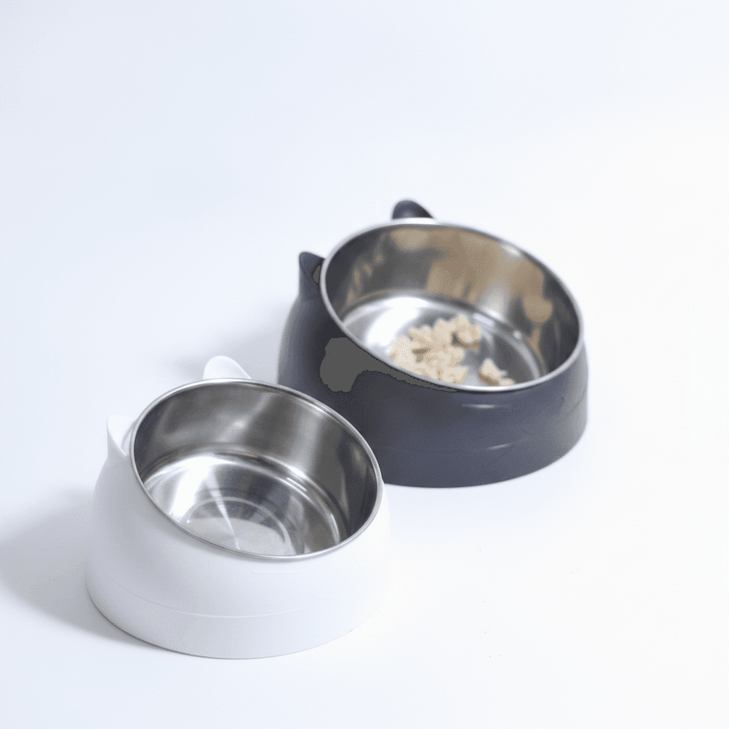 Stainless Steel Dog Bowl Double Bowl Cervical Protection Oblique Mouth Hot Pet Food Basin Supplies