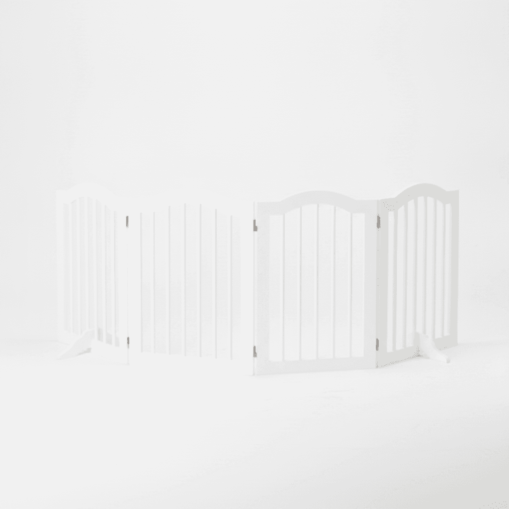 27.6 Height Tall Freestanding Pet Gate, 4 Panels Foldable Dog Gate, Solid Wood Folding Safety Fence Wooden Dog Gate With 2 Pcs Support Feet Ideal For Stairs, Doorways, Halls, Kitchens, Heavy Duty Gat