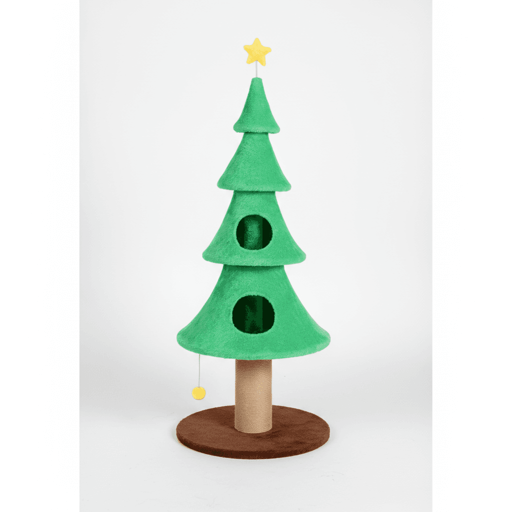 59in Large Tall Christmas Tree Cat Tower With 2 Cat Condos & Scratching Post, Soft Fleece Cat Tree With Teaser Toy & Sturdy Base & Built-in Openings For Indoor Cats, Green