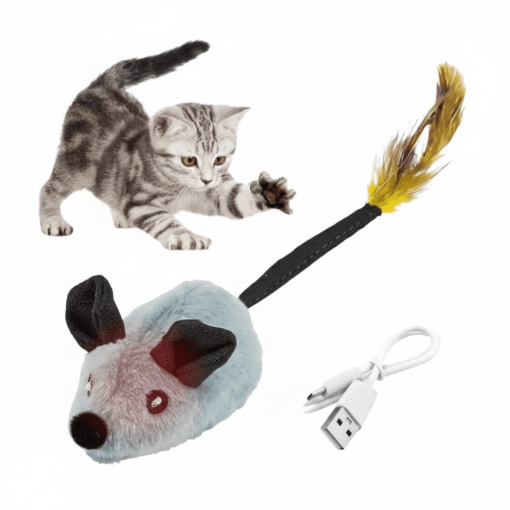 Interactive Cat Toys Mouse With LED Lights ForIndoor Cats USB Rechargeable Cat Mouse Toysfor Cats, Moving Automatic Chirping Squeakywith Feather Tail For All Breeds Cat Catnip Toys Forinteractive Toys