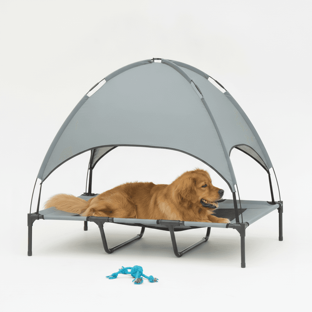 48" x 36" Elevated Portable Dog Cot Cooling Pet Bed with UV Protection Canopy Shade